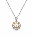 Fresh Water Pearl Zirconia Hexagonal With Mother Of Pearl Alloy Pendant With Stainless Steel Chain Necklace