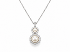 Fresh Water Pearl Double Zirconia Alloy Pendant With Stainless Steel Chain Necklace