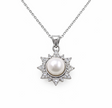 Fresh Water Pearl Zirconia Snowflake Pendant With Stainless Steel Chain Necklace