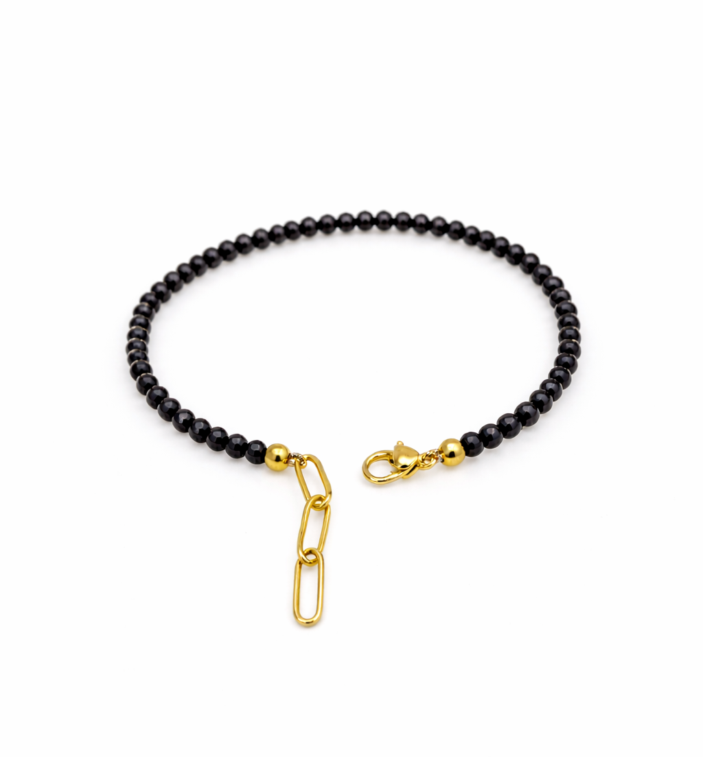 Black Onyx Faceted 3-3.5mm With Stainless Steel Hook Bracelet