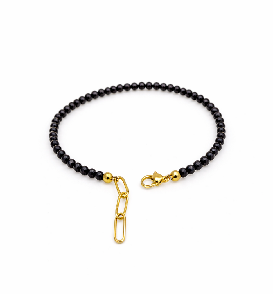 Black Onyx Faceted 3-3.5mm With Stainless Steel Hook Bracelet