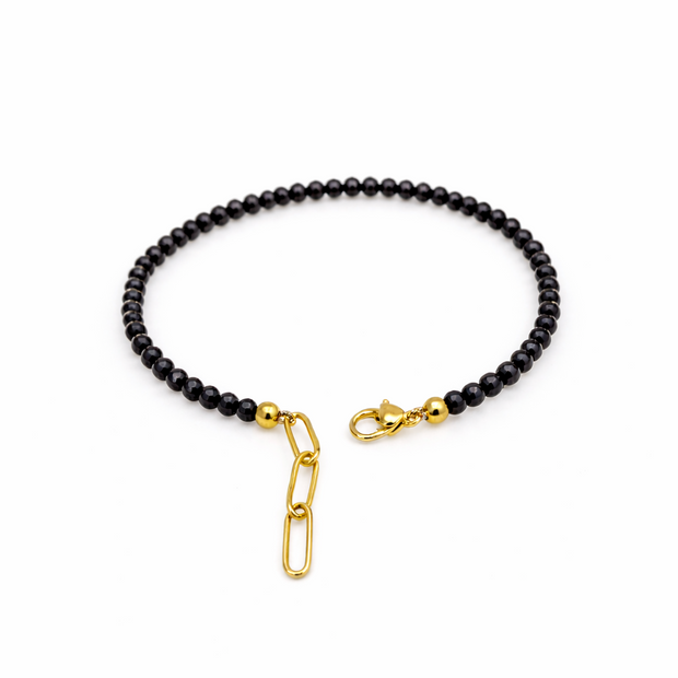 Black Onyx Faceted 3-3.5mm With Stainless Steel Hook Bracelet
