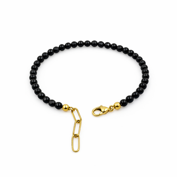 Black Spinel Round 4-4.5mm With Stainless Steel Hook Bracelet
