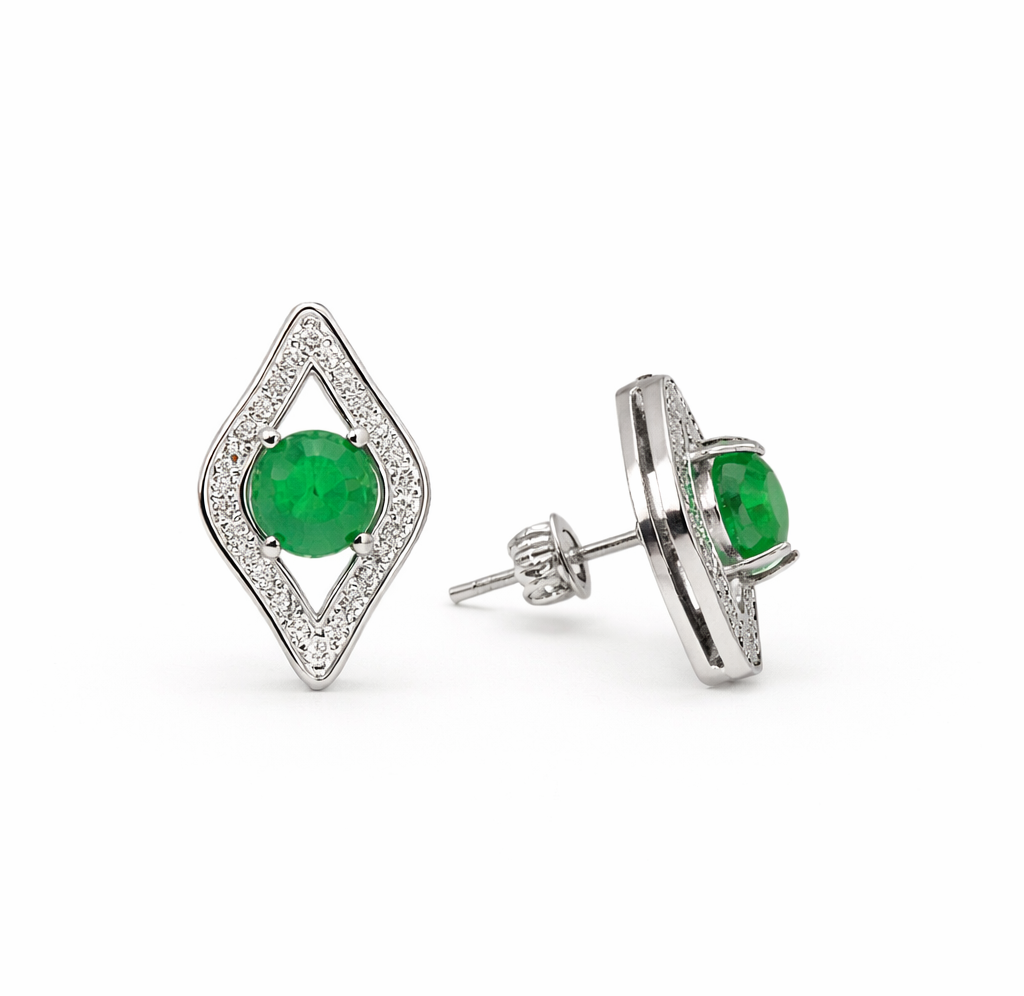 Green Quartz 10.5x17mm Marquise With Zirconia Zinc Alloy Earring