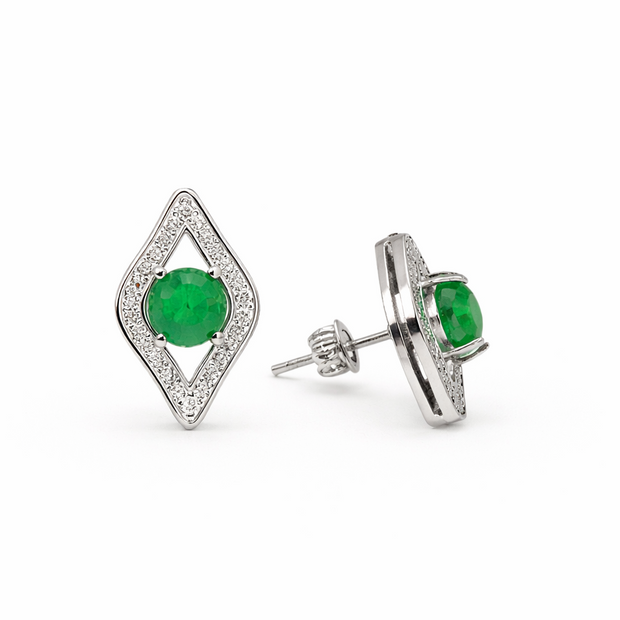 Green Quartz 10.5x17mm Marquise With Zirconia Zinc Alloy Earring