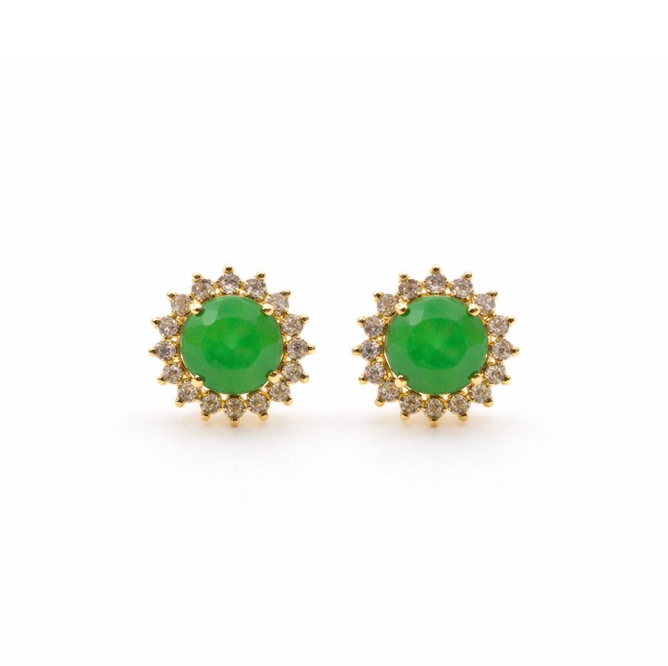 Green Quartz 12.5MM Round Sunflower With Zirconia Zinc Alloy Earring