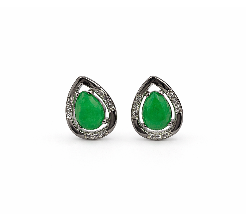 Green Quartz 10.5x13.5mm Teardrop With Zirconia Zinc Alloy Earring