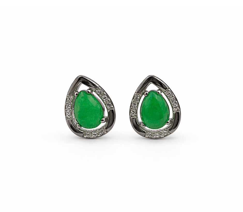 Green Quartz 10.5x13.5mm Teardrop With Zirconia Zinc Alloy Earring