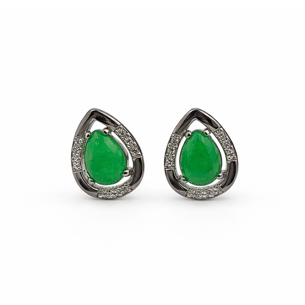 Green Quartz 10.5x13.5mm Teardrop With Zirconia Zinc Alloy Earring