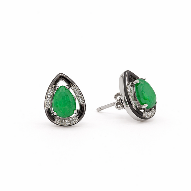 Green Quartz 10.5x13.5mm Teardrop With Zirconia Zinc Alloy Earring