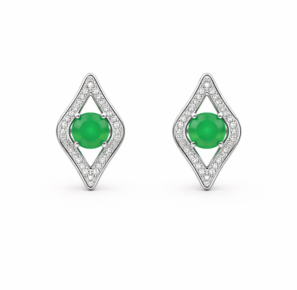 Green Quartz 10.5x17mm Marquise With Zirconia Zinc Alloy Earring