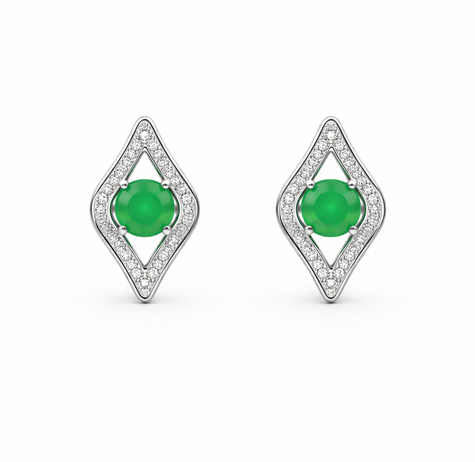 Green Quartz 10.5x17mm Marquise With Zirconia Zinc Alloy Earring