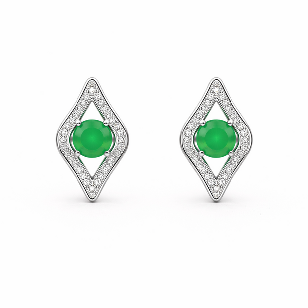 Green Quartz 10.5x17mm Marquise With Zirconia Zinc Alloy Earring