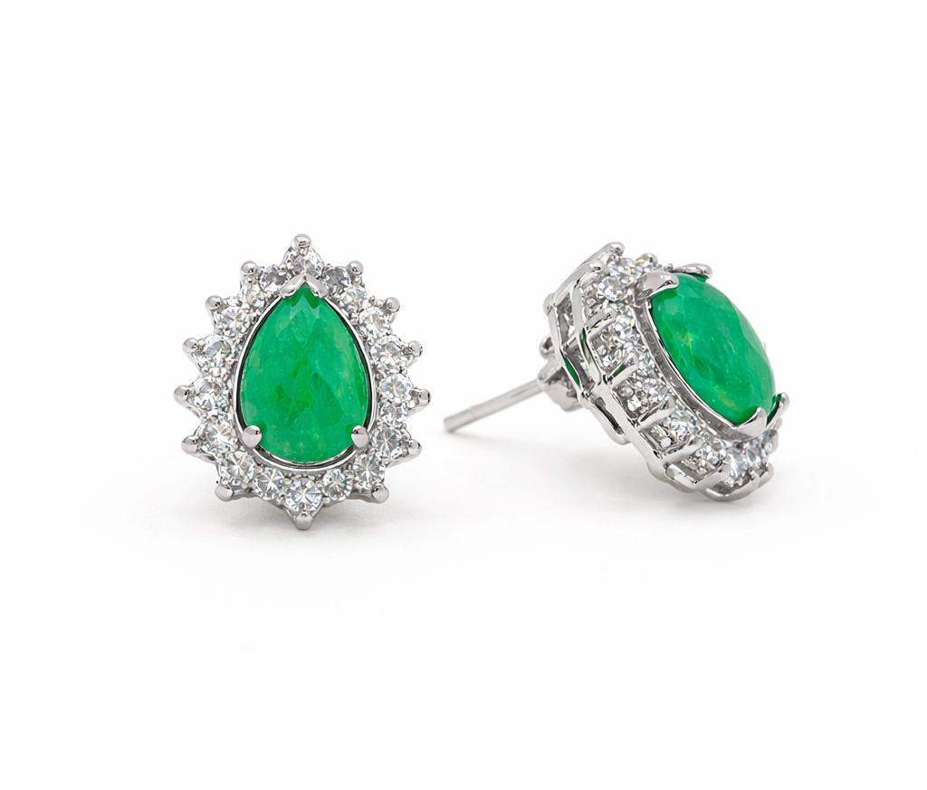 Green Quartz 12x14mm Teardrop With Zirconia Zinc Alloy Earring