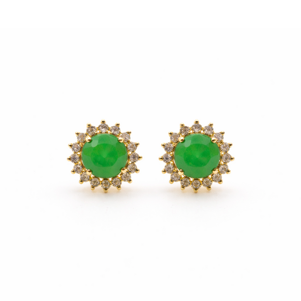 Green Quartz 12.5MM Round Sunflower With Zirconia Zinc Alloy Earring
