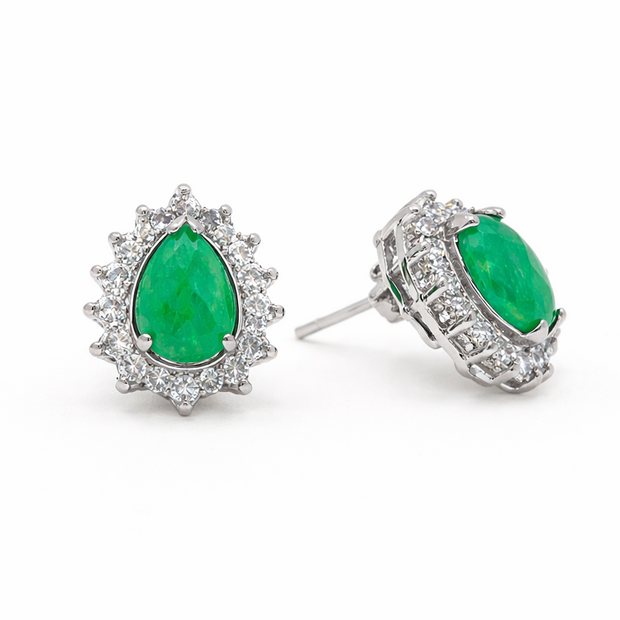 Green Quartz 12x14mm Teardrop With Zirconia Zinc Alloy Earring