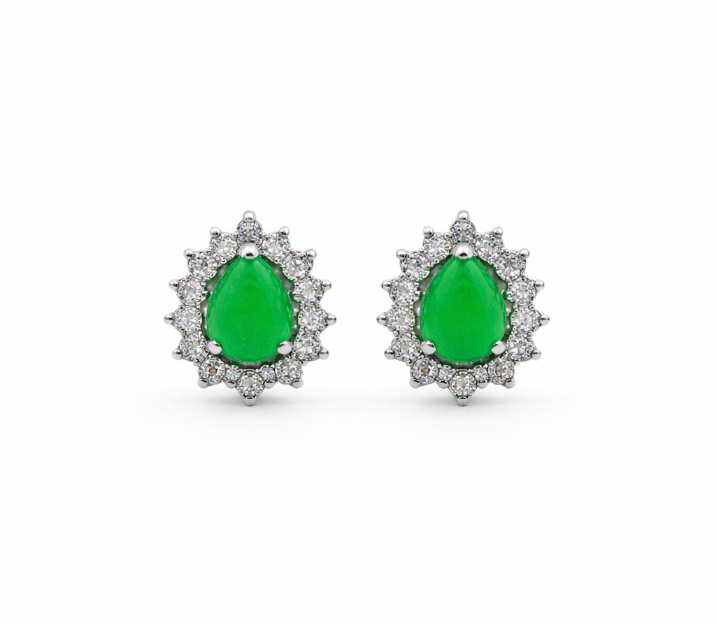 Green Quartz 12x14mm Teardrop With Zirconia Zinc Alloy Earring