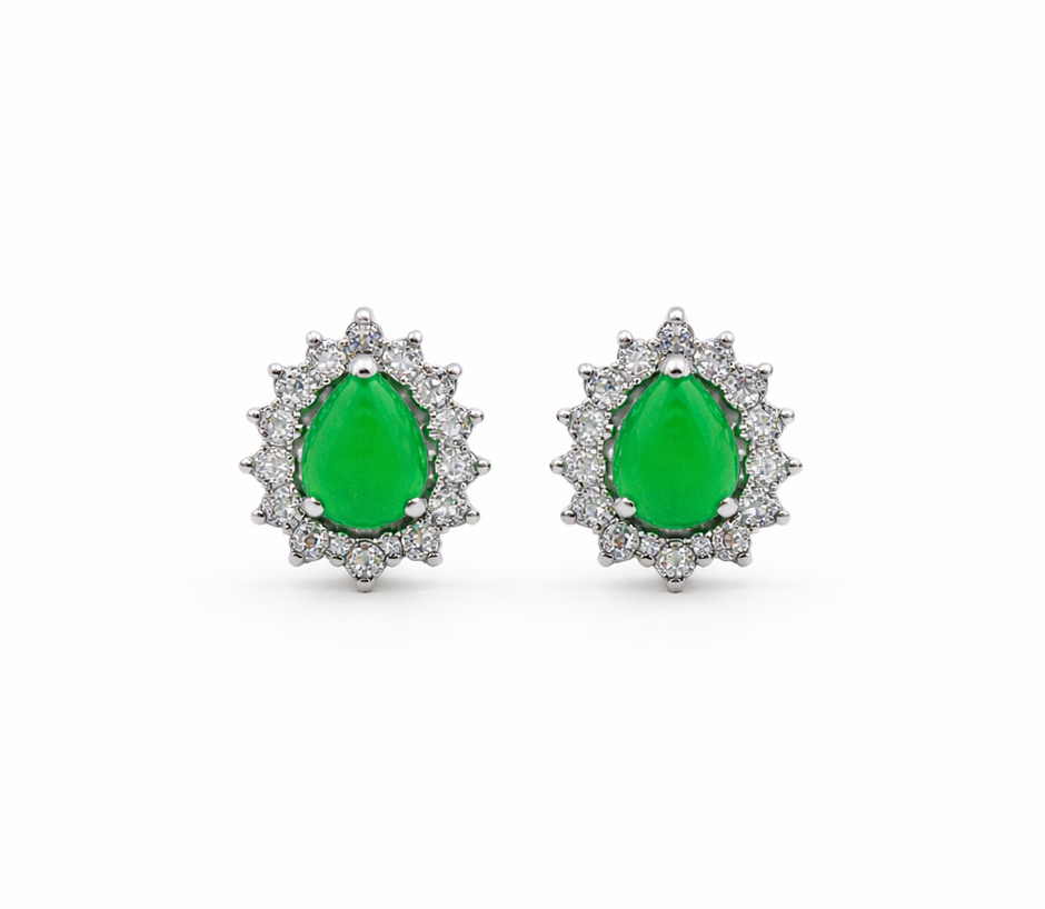 Green Quartz 12x14mm Teardrop With Zirconia Zinc Alloy Earring