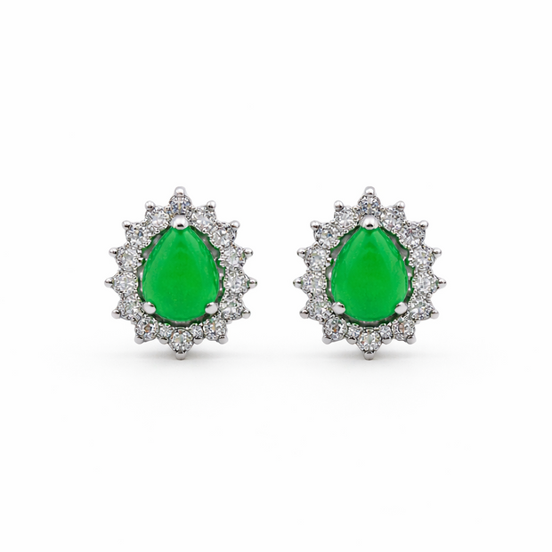 Green Quartz 12x14mm Teardrop With Zirconia Zinc Alloy Earring