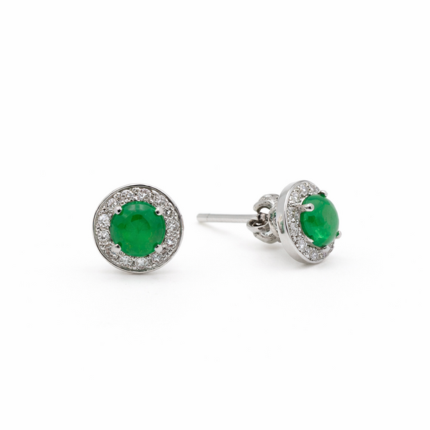 Green Quartz 10.5MM Round With Zirconia Zinc Alloy Earring