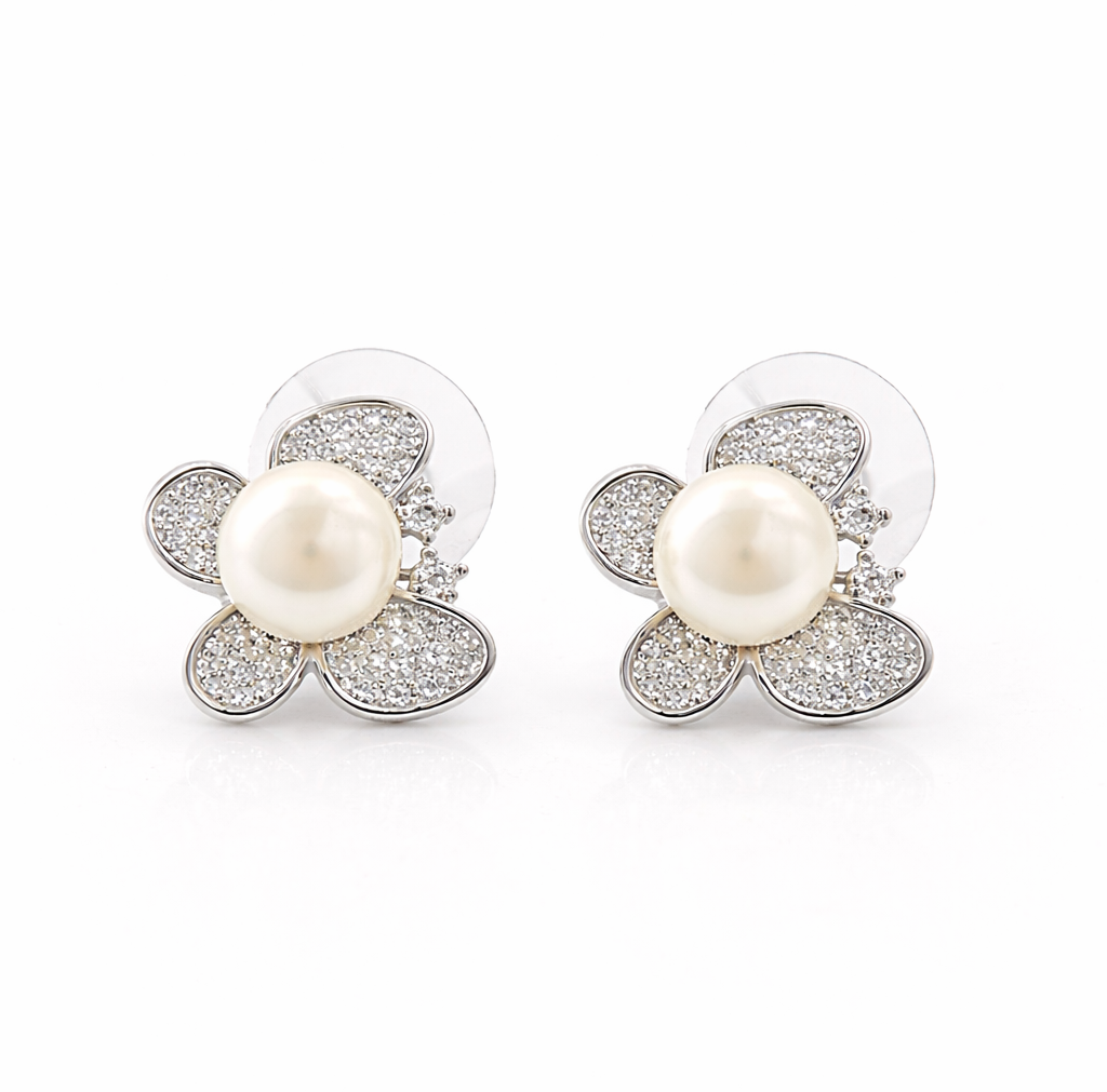 Fresh Water pearl 7-7.5mm butterfly zinc alloy earring 12.5x15mm