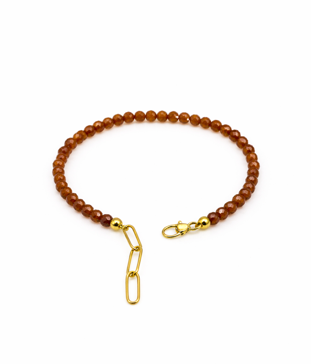 Hessonite Garnet Faceted 3.5-4mm With Stainless Steel Hook Bracelet