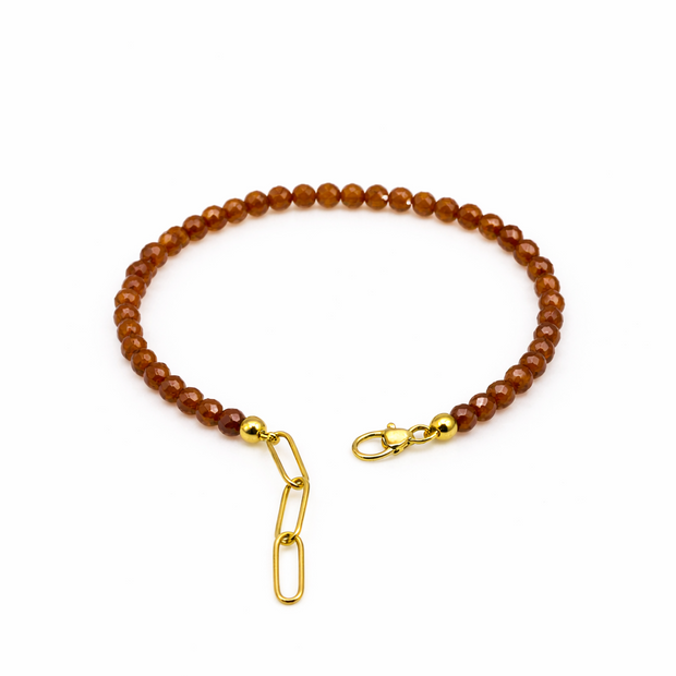 Hessonite Garnet Faceted 3.5-4mm With Stainless Steel Hook Bracelet