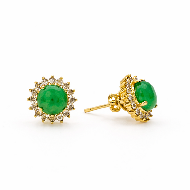 Green Quartz 12.5MM Round Sunflower With Zirconia Zinc Alloy Earring