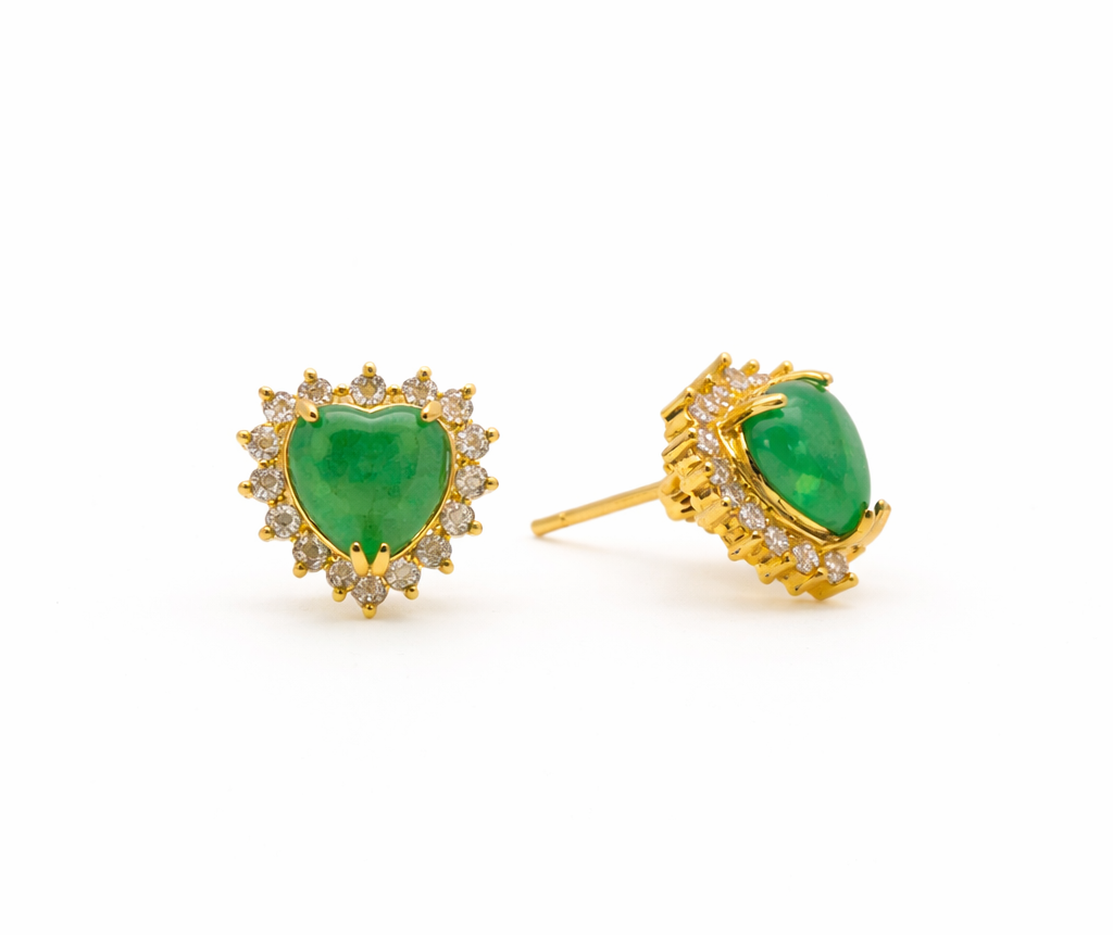 Green Quartz 13.5x13.4mm Heart With Zirconia Zinc Alloy Earring