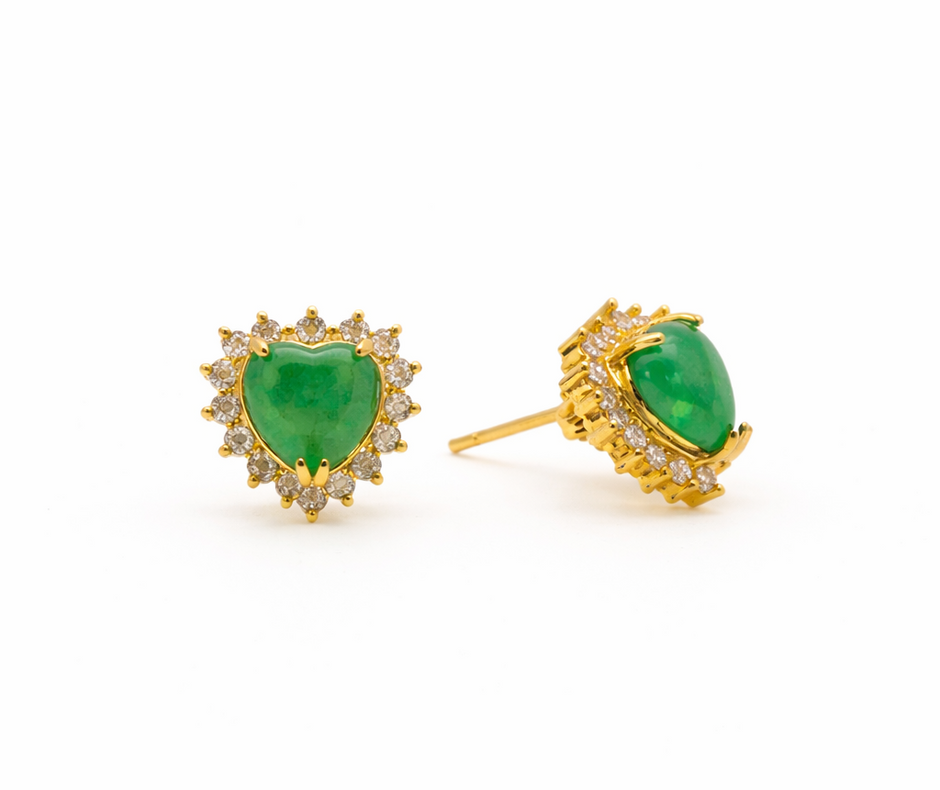 Green Quartz 13.5x13.4mm Heart With Zirconia Zinc Alloy Earring