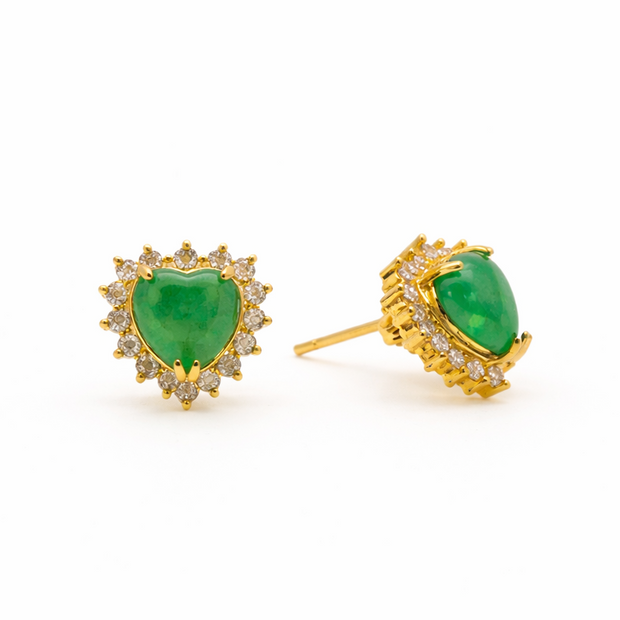 Green Quartz 13.5x13.4mm Heart With Zirconia Zinc Alloy Earring