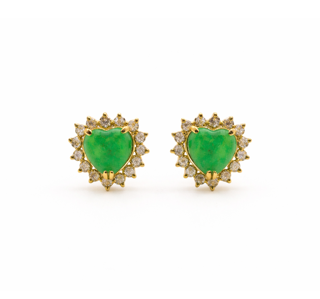 Green Quartz 13.5x13.4mm Heart With Zirconia Zinc Alloy Earring