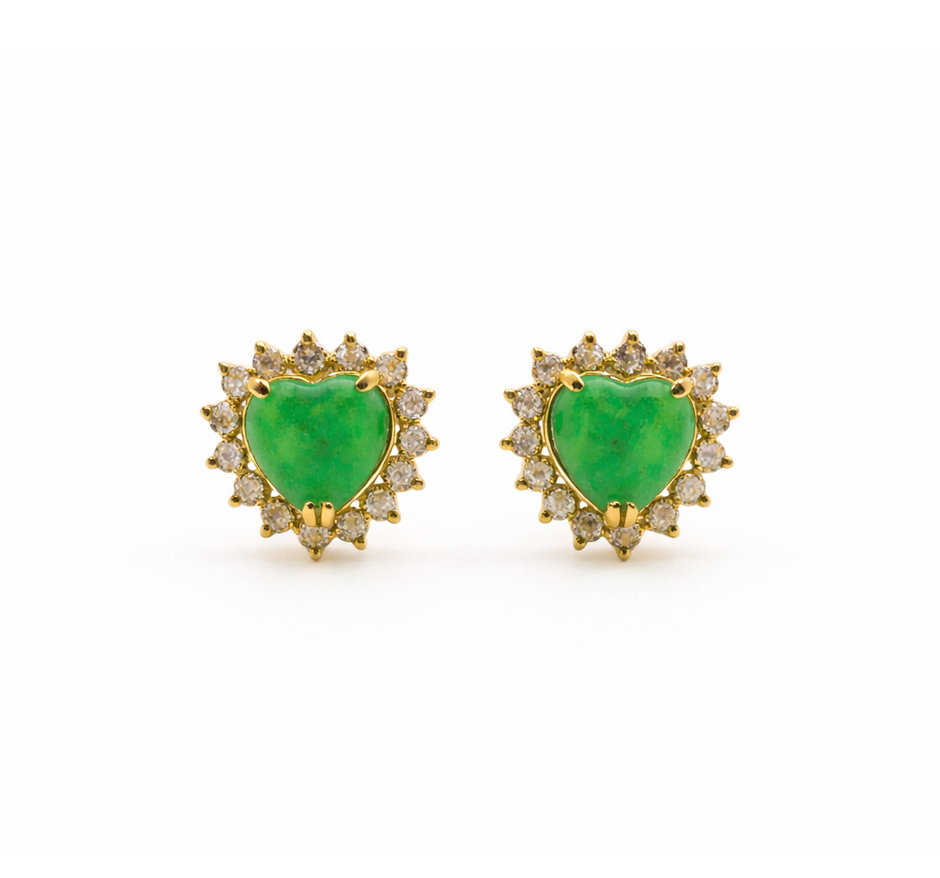 Green Quartz 13.5x13.4mm Heart With Zirconia Zinc Alloy Earring