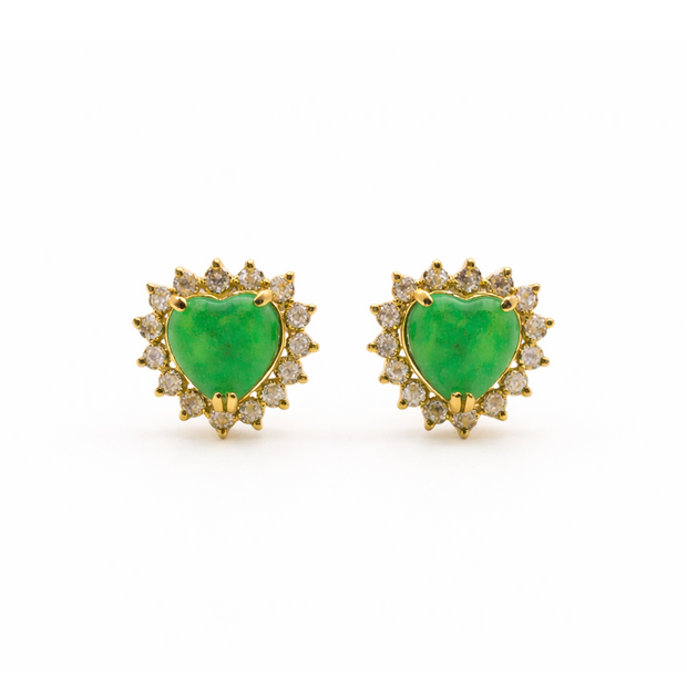 Green Quartz 13.5x13.4mm Heart With Zirconia Zinc Alloy Earring