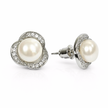 Fresh water pearl 7.5-8mm 3 petal with zirconia zinc alloy earring 11.5x12mm