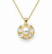 Fresh Water Pearl Zirconia Marquise Wreath Pendant With Stainless Steel Chain Necklace