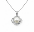 Fresh Water Pearl Zirconia Orbit Pendant With Stainless Steel Chain Necklace