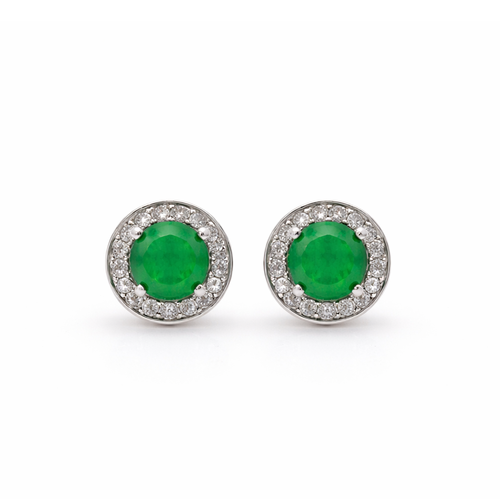 Green Quartz 10.5MM Round With Zirconia Zinc Alloy Earring