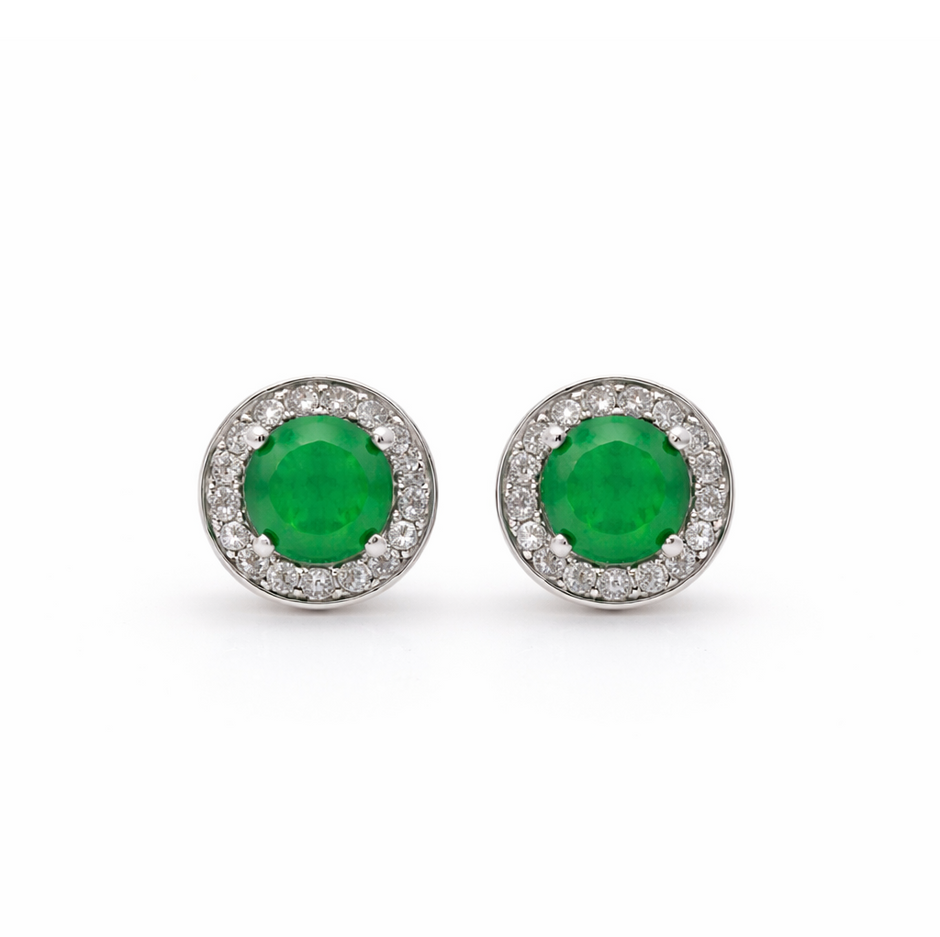 Green Quartz 10.5MM Round With Zirconia Zinc Alloy Earring