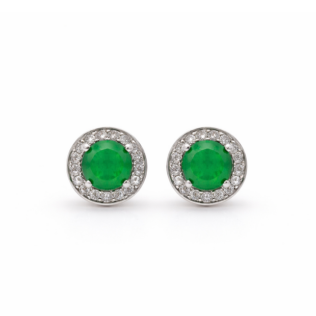 Green Quartz 10.5MM Round With Zirconia Zinc Alloy Earring
