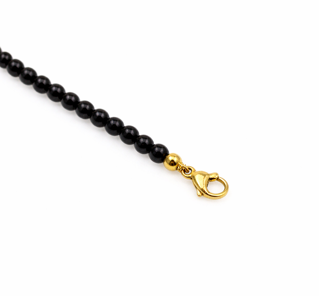 Black Spinel Round 4-4.5mm With Stainless Steel Hook Bracelet