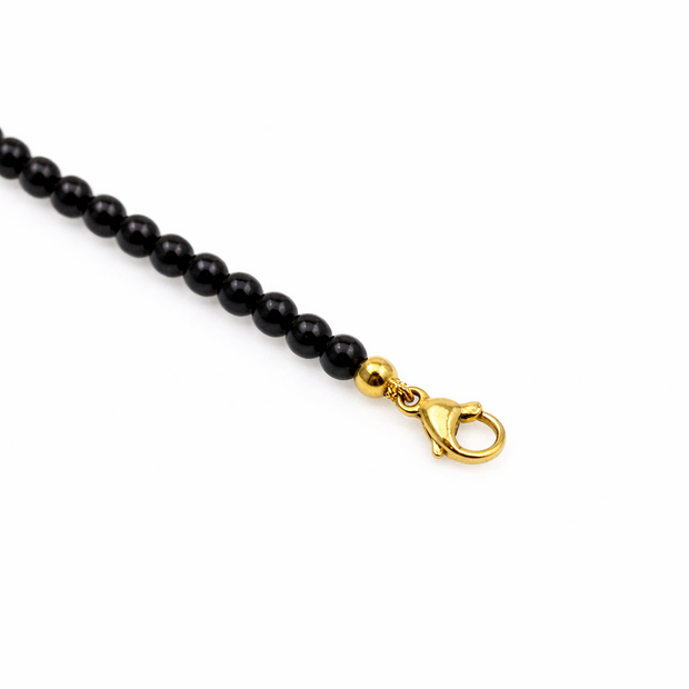 Black Spinel Round 4-4.5mm With Stainless Steel Hook Bracelet