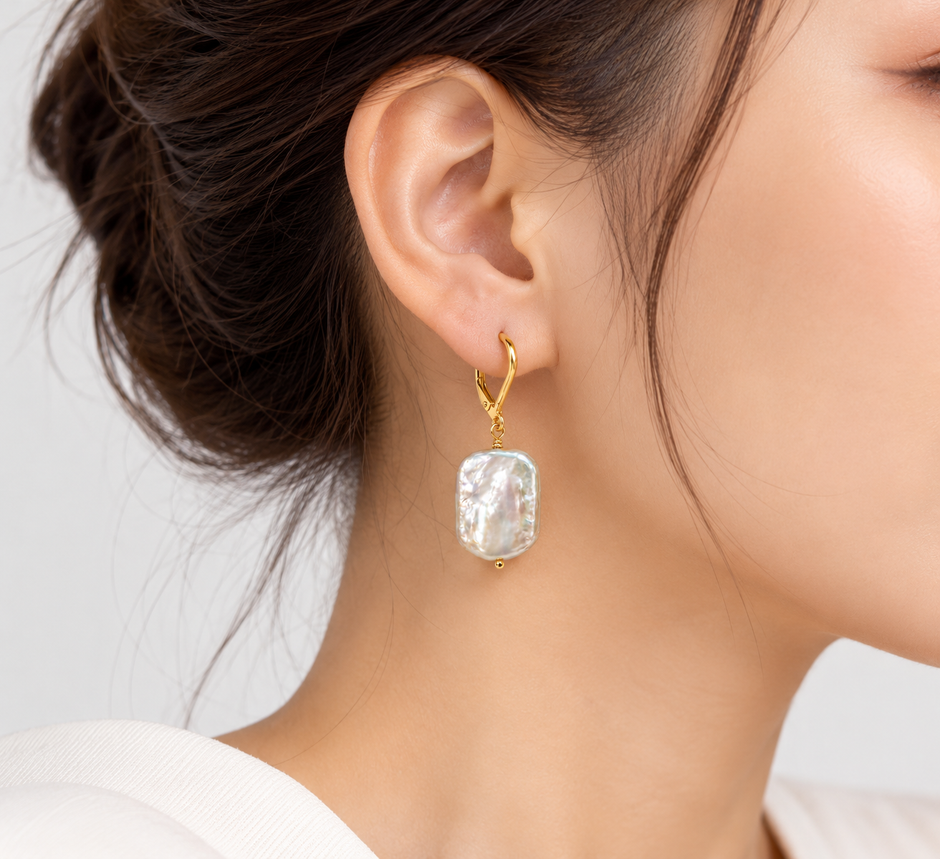 Fresh Water Flat Keshi Pearl Alloy Clip back Earring
