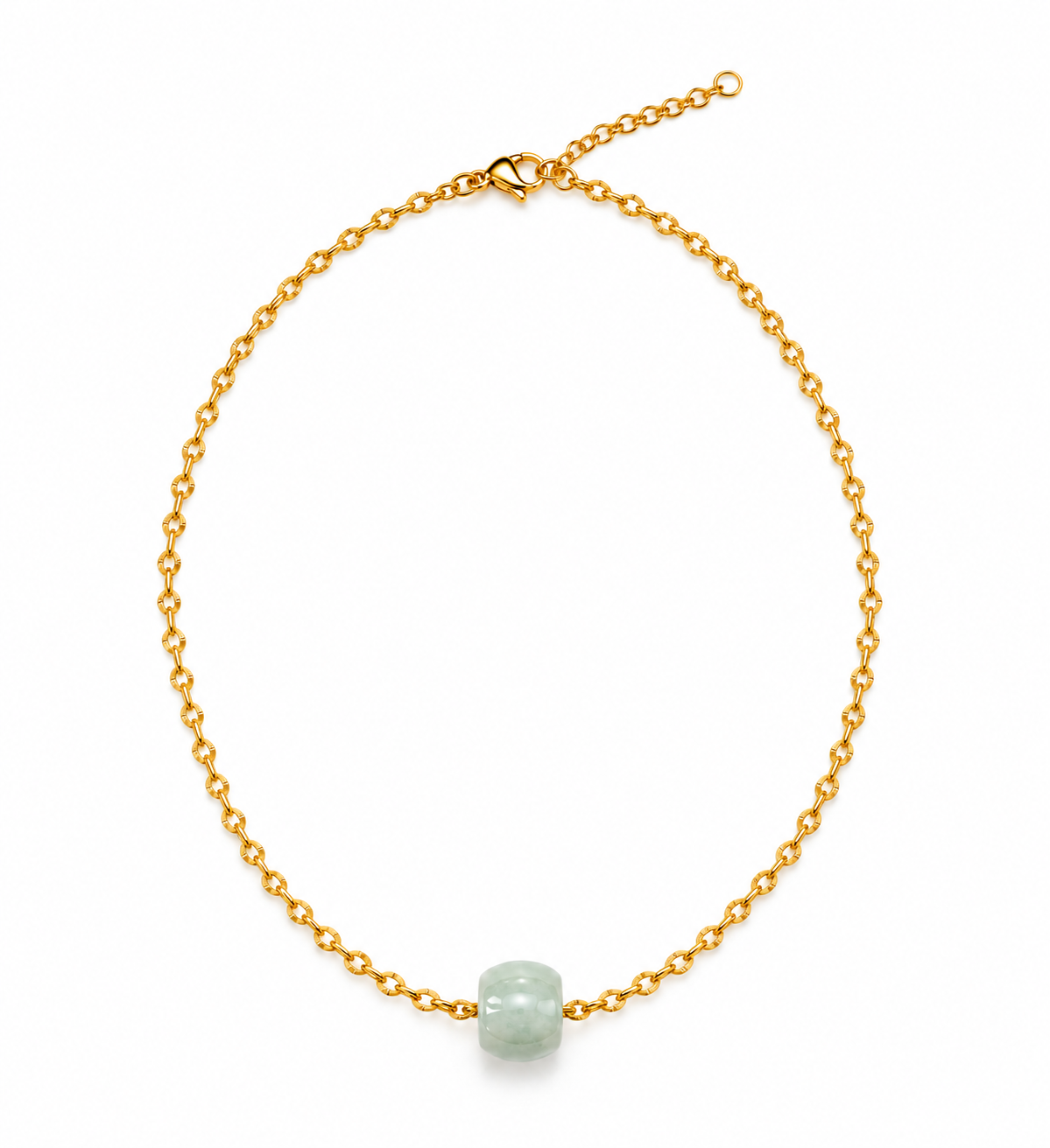 A Grade Jade Barrel Single With Stainless Steel Chain Necklace