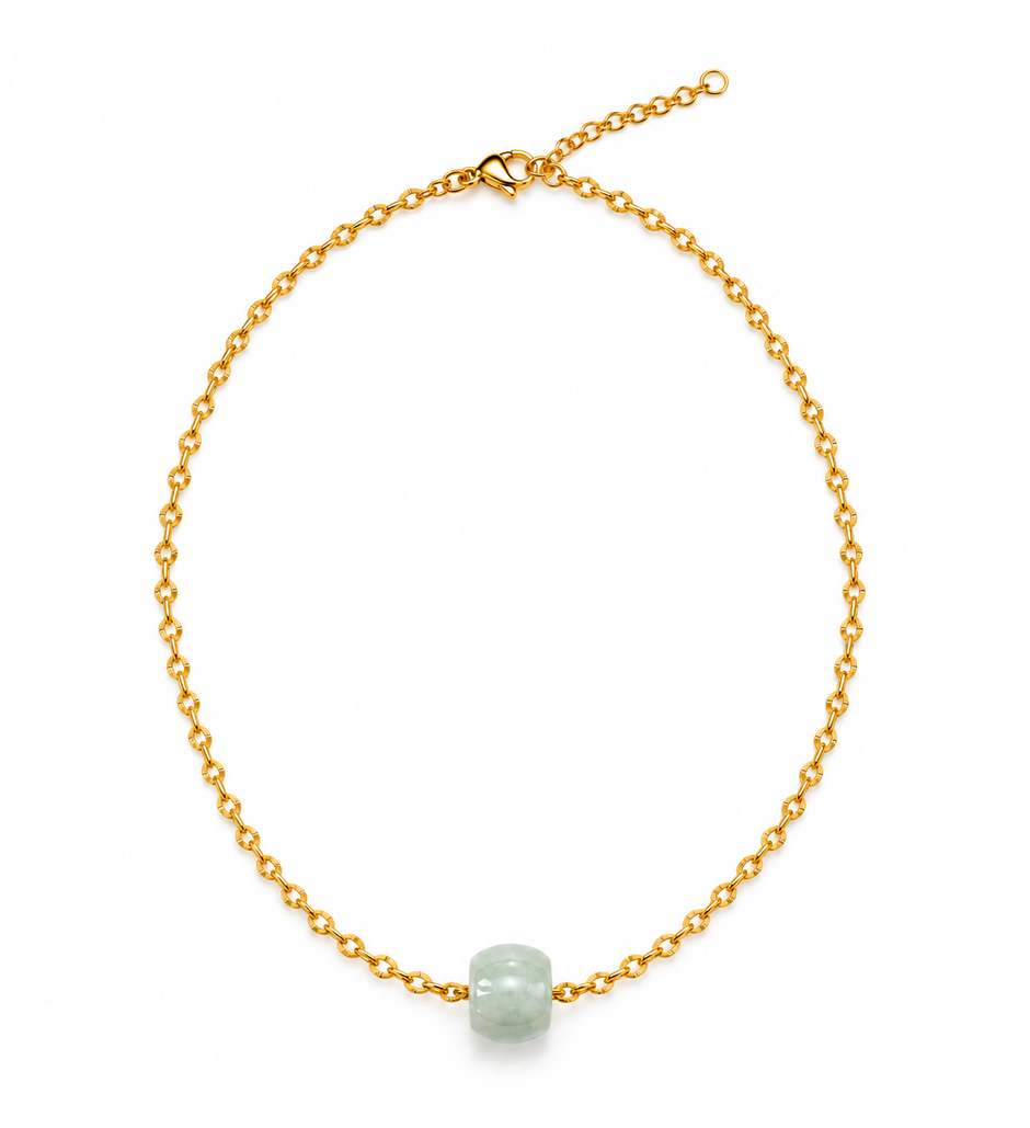 A Grade Jade Barrel Single With Stainless Steel Chain Necklace