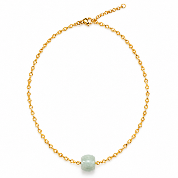 A Grade Jade Barrel Single With Stainless Steel Chain Necklace