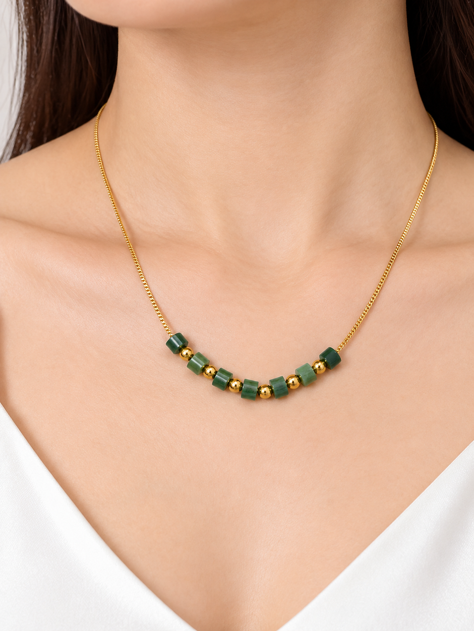 A Grade Beaded Jade Stainless Steel Ball With Stainless Steel Chain