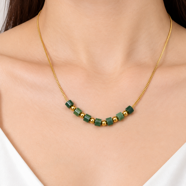 A Grade Beaded Jade Stainless Steel Ball With Stainless Steel Chain