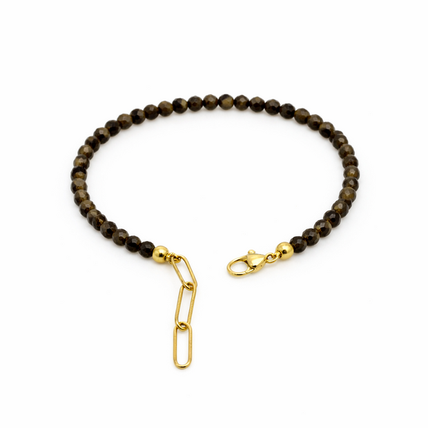 Golden Obsidian Faceted 3-3.5mm With Stainless Steel Hook Bracelet