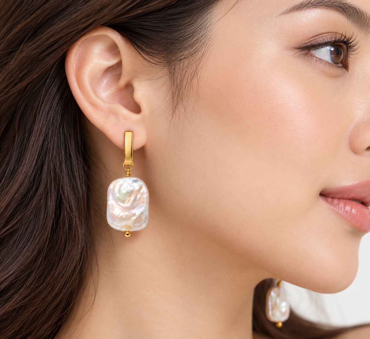 Fresh Water Flat Keshi Pearl Alloy Bar Earring